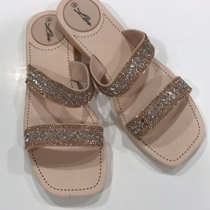 Rhinestone Sandals double band Rose Gold size 9 - Lia